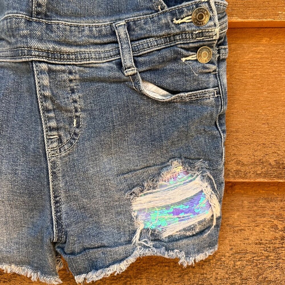 Cat & Jack Girls Sequin Super Stretch Denim Overall Shorts Size L 10/12 - Picture 6 of 11